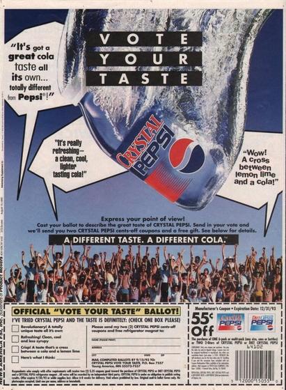 Crystal Pepsi 'Vote your taste' ballot ad (1993)