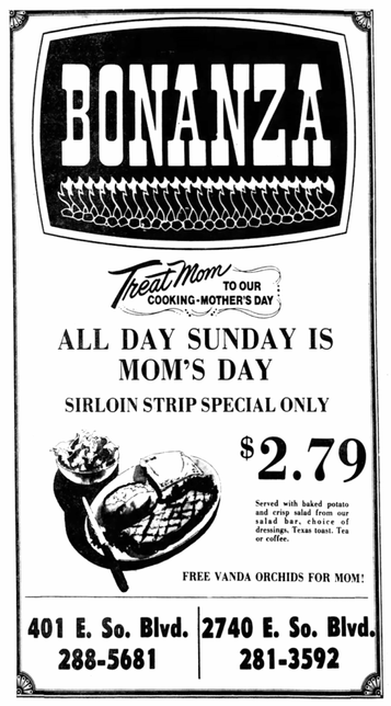Bonanza Steakhouse - Mother's Day - May 1976 - Montgomery, AL