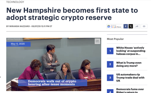 New Hampshire becomes first state to adopt strategic crypto reserve