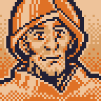 A portrait of Carrot Ironfoundersson, from the Discworld universe, in his City Watch uniform consisting of a metal chestplate and open faced helment. Imagined as 48 x 48 pixel art (resized to 144x144)