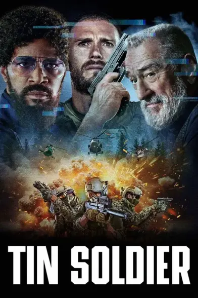 "Tin soldier" di Brad Furman, 87 minuti, 2025.

- The Bokushi (Jamie Foxx) è un leader che predica a centinaia di veterani di guerra, attratti dalla promessa che sotto la sua guida avranno protezione e uno scopo nella vita. Circondato dai suoi devoti seguaci tutti militarmente addestrati, The Bokushi ha eretto una fortezza impenetrabile e ha accumulato un imponente arsenale di armi. - da themoviedb.org

L'immagine è il poster del film Tin Soldier. Il titolo appare in lettere bianche audaci nella parte inferiore. Sopra il titolo, c'è una scena d'azione intensa con soldati in abbigliamento da combattimento, armati di armi, tra esplosioni e fuoco. Sullo sfondo si vede una foresta e degli elicotteri che sorvolano l'area, aumentando la sensazione di tensione e dramma. L'immagine comunica chiaramente i temi della guerra e dell'azione che caratterizzano la pellicola.

Descrizione generata con AI.