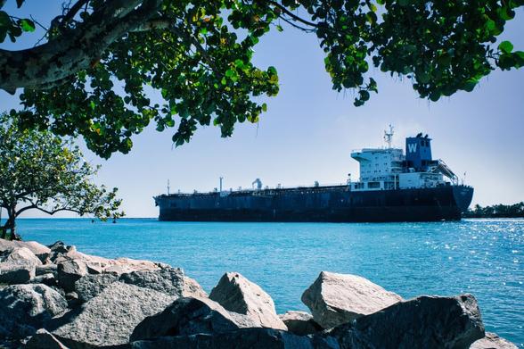 A vessel departing Miami Harbor at South Pointe Park.
