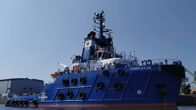 Schiff, Schlepper in blau