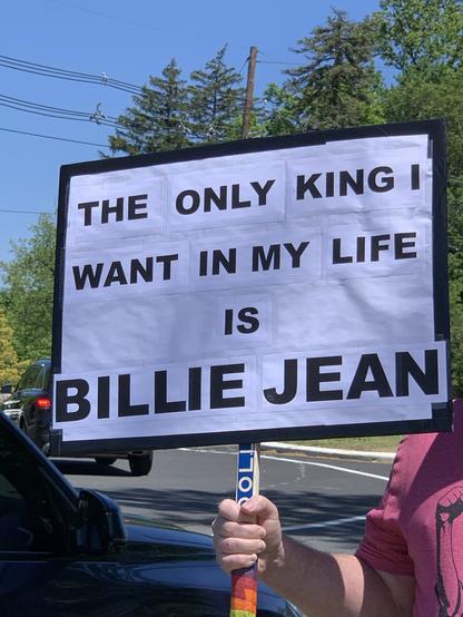 Tesla Takedown sign: the only king I want in my life is Billie Jean