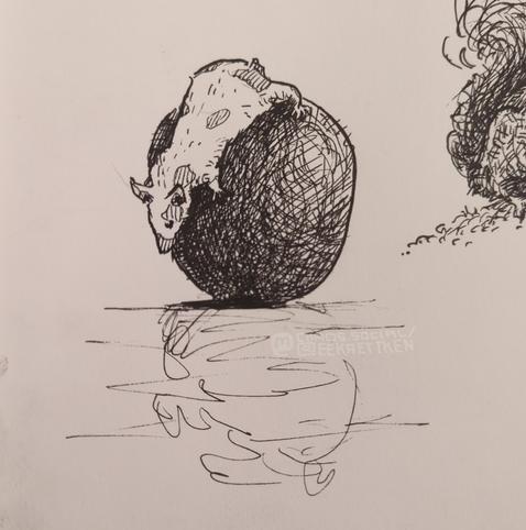 Black Fineliner on paper

Sketch of a rat/ mouse climbing across an apple-shaped object. Reflection underneath