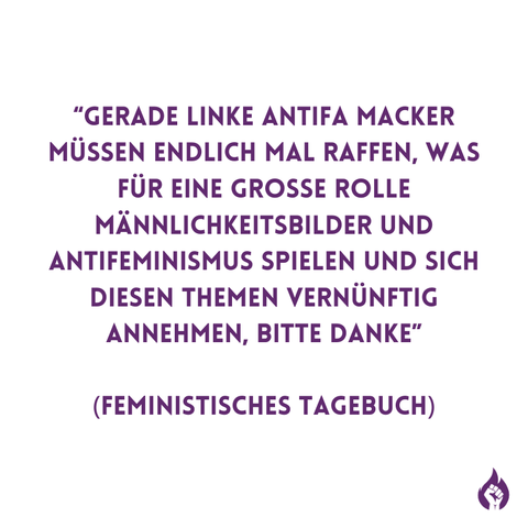 Sharepic "Gerade Linke Antifa Macker müssen endlich mal raffen, was für eine grosse Rolle Männlichkeitsbilder und Antifeminismus spielen und sich diesen Themen vernünftig annehmen, Bitte Danke"