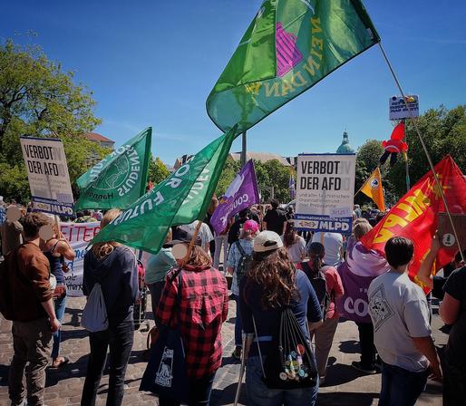 Demonstrant.innen, Flaggen, Hannover, Opernplatz: "Verbot der AfD".