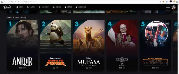 A screenshot of Disney Plus showing a documentary of Pope Leo, even though the Pope has only been Pope for 3 days, and the documentrary is trending as the 4th highest video to watch.  Today is May 11, and the Pope became Pope May 8th.