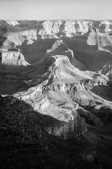 The Grand Canyon, seen towards the North Rim from the Grand Canyon Village at sunrise.