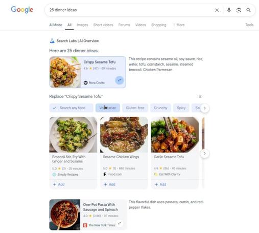 Google testing new recipe search features in AI Overviews with carousels, recipe idea replacements and much more