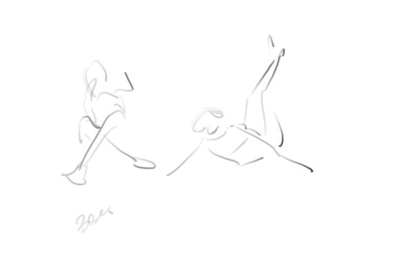 30sec poses. Just a bunch of lines who indicate really roughly two figures in dynamic floating poses