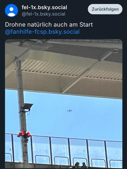 Screenshot Bluesky: "Polizeidrohne am Frankfurter Waldstadion"