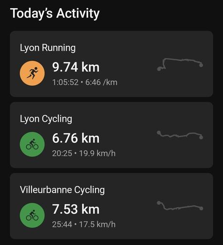 screenshot of Garmin today's activities showing 2 biking sessions and a run.