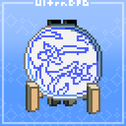 Pixel art of a wooden display stand holding a plate.