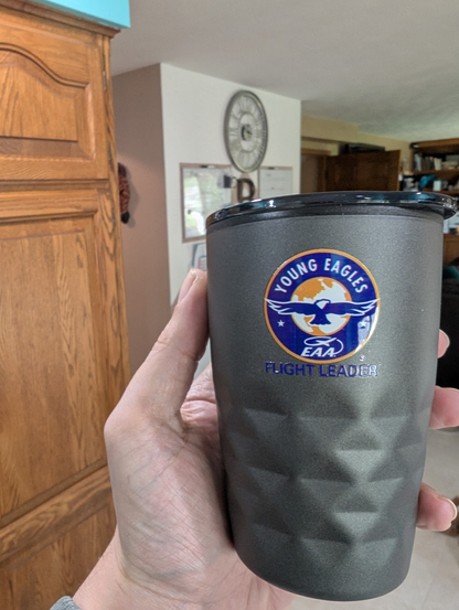 Travel mug with Young Eagles EAA logo on it and the words FLIGHT LEADER.