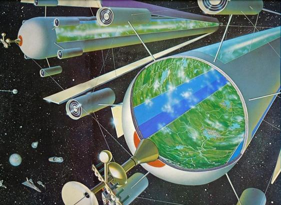 The Three Island Space Colony by Roy Coombes from Harry Harrison's book 'Mechanismo' (1978)
