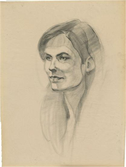 Charcoal drawing of a young woman's portrait from life in 3/4 angle