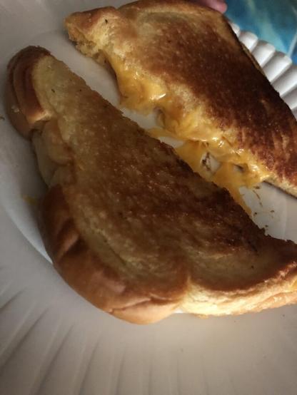 potato bread, mayo, american and mild cheddar