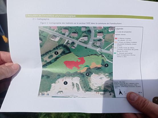 Photo du plan legendé de la zone humide, tenu par deux mains gauches !