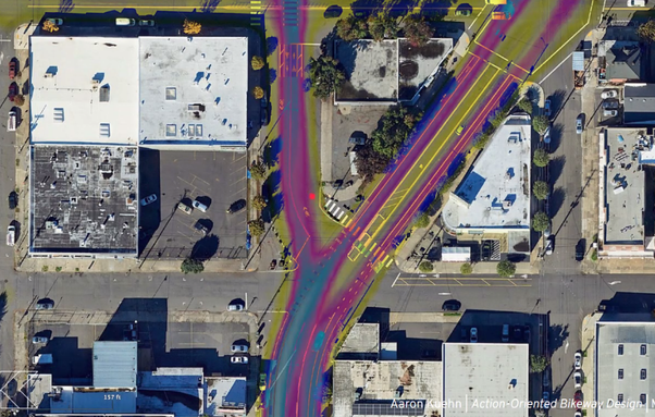 heat map from strava of GPS traces overlaid on the satellite photo