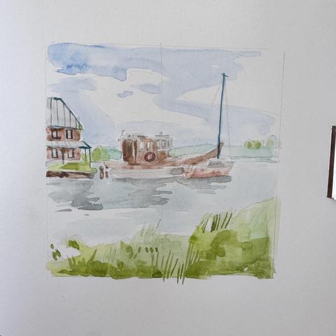 Same picture different time in the making. Here are mostly blurry washes of watercolour indicating the scene