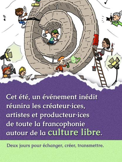 "Cet été, un événement inédit réunira les créateur·ices, artistes et producteur·ices de toute la francophonie autour de la culture libre.
Deux jours pour échanger, créer, transmettre."