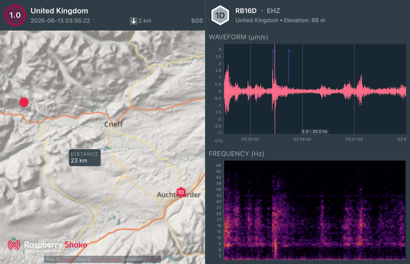 Seismogram trace of an M1.0 earthquake in Comrie