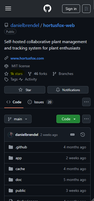 The HortusFox GitHub repository has now 1000 stars!