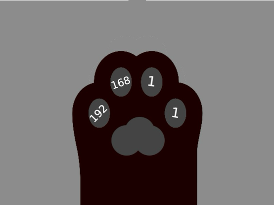 The underside of a black cat's paw showing its paw pads, also called "toe beans". The paw is handing out an ip address, not all that unsimilar from the duty of dhcp. Because why not have cat themed project names?