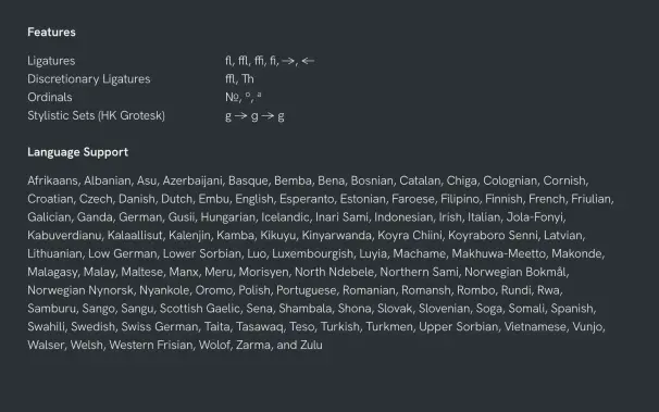 Paragraphs set in the HK Grotesk typeface.
It supports many languages.