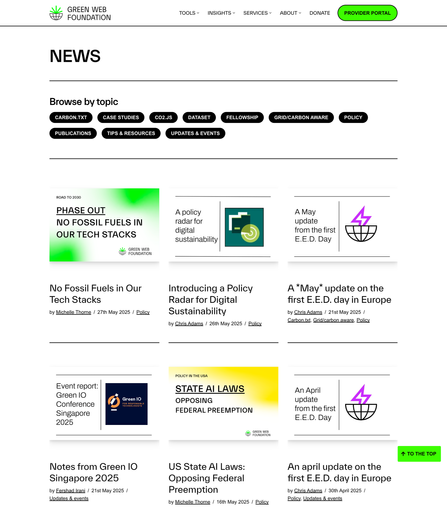 A screenshot of the blog on the Green Web Foundation website.