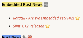 Screenshot from The Embedded Rustacean issue #48:

Embedded Rust News
- Ratatui - Are We Embedded Yet? (#2)
- Slint 1.12 Released