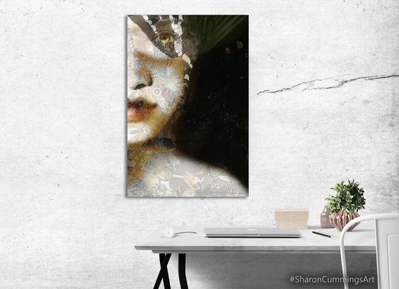 Portrait of a person with butterflies in a furniture setting by artist Sharon Cummings.