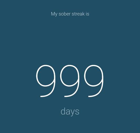 A screenshot from the "I Am Sober" app showing my sober streak of 999 days.