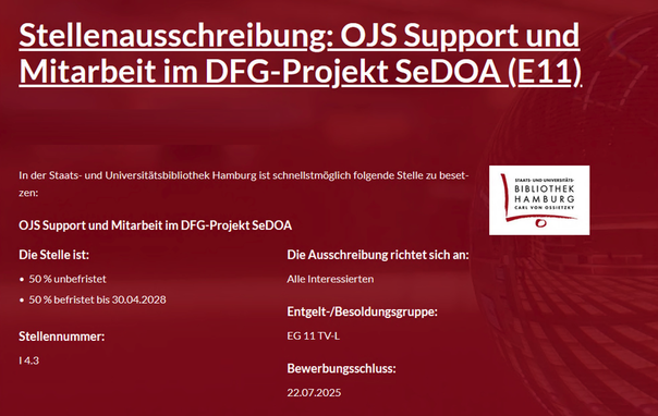 Ein Screenshot der Stellenausschreibung, der volle Text ist besser unter dem Link im Toot zu finden