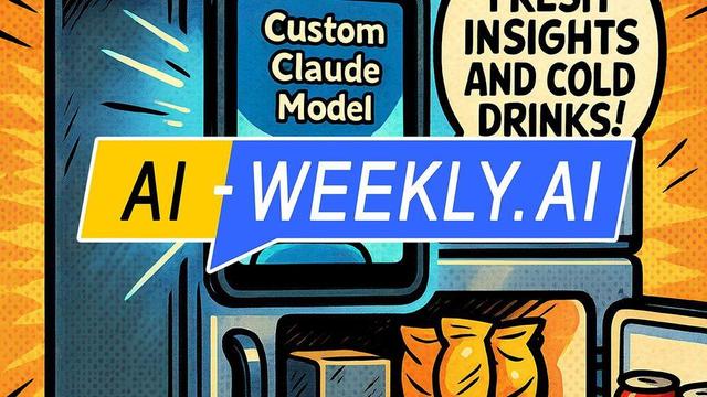 AI-Weekly for Tuesday, July 1, 2025 - Issue 171. This cover of the AI-Weekly newsletter depicts a comic-style illustration of a stainless steel mini-fridge against a vibrant halftone burst; its door holds a glowing tablet with a smiling robot icon and the words 'Custom Claude Model', while an open compartment shows snack bags, soda cans, and a metallic cube, while a bold speech bubble proclaims, 'Fresh Insights and Cold Drinks'.