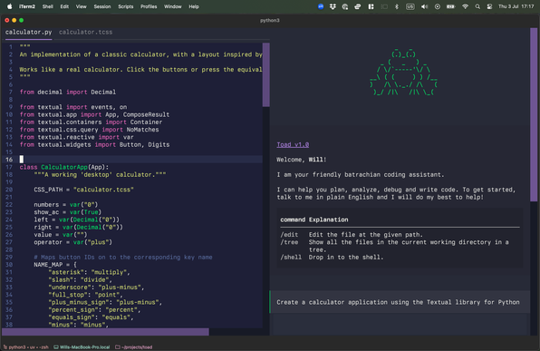 Screenshot of Toad app
