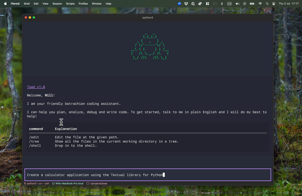 Screenshot of Toad App.