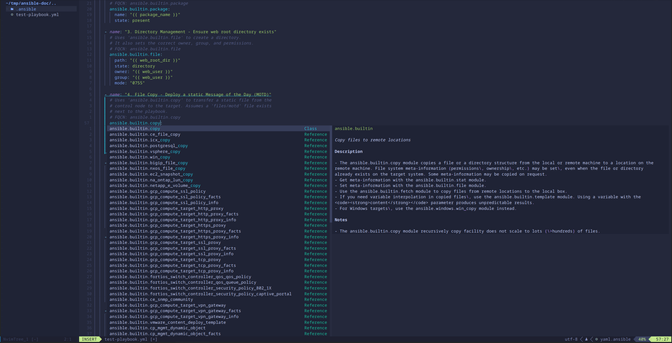 Screenshot of Neovim, with optimized configuration for Ansible development
