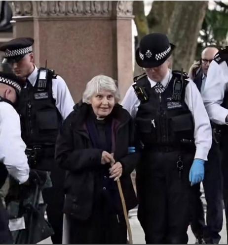 Reverend Sue Parfitt, 83, getting arrested