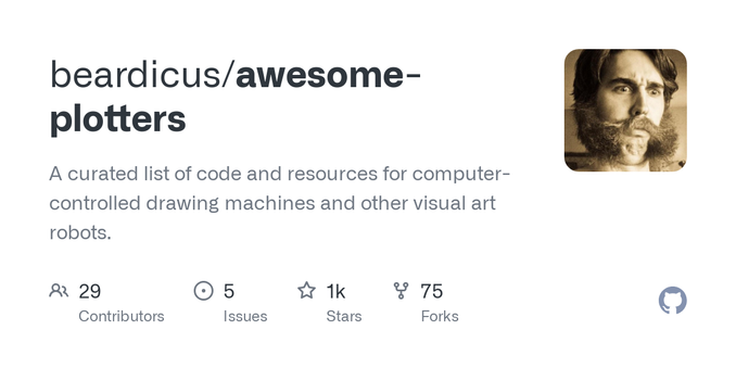A curated list of code and resources for computer-controlled drawing machines and other visual art robots. - beardicus/awesome-plotters