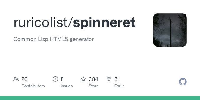 Common Lisp HTML5 generator. Contribute to ruricolist/spinneret development by creating an account on GitHub.
