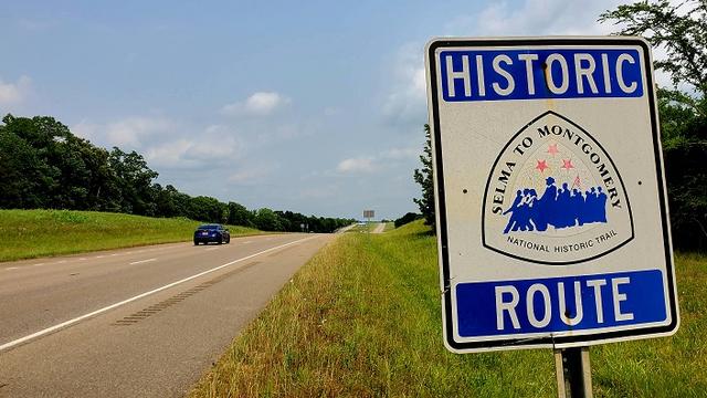 Road sign for Selma to Montgomery March National Historic Trail Alabama