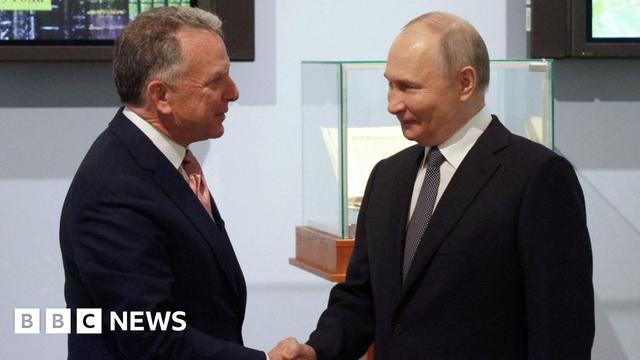 US special envoy Steve Witkoff shakes hands with Russian President Vladimir Putin at the Presidential Library in St Petersburg
