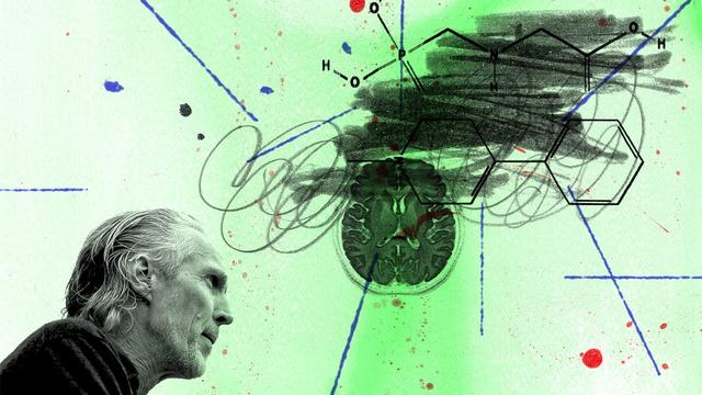 An montage of Bas Bloem, a brain scan, and a chemical model. | Image: Laura Scott