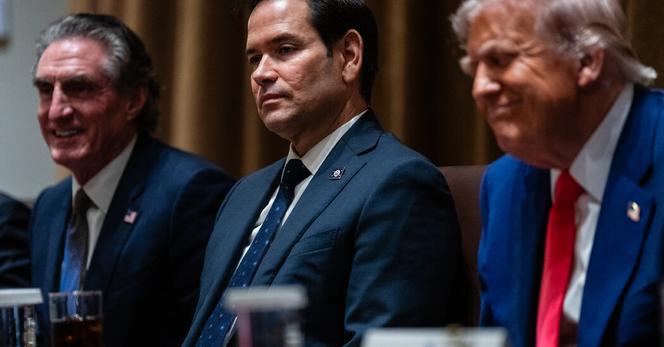 As secretary of state, Marco Rubio, center, has hewed closely to President Trump’s transactional approach to foreign policy.