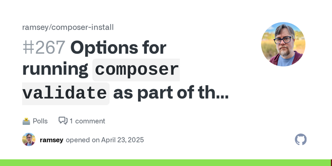 In #265, @TimWolla suggested running composer validate as part of the installation. I think this is a great idea, but it comes with a decision to make, especially since this could be viewed as a br...