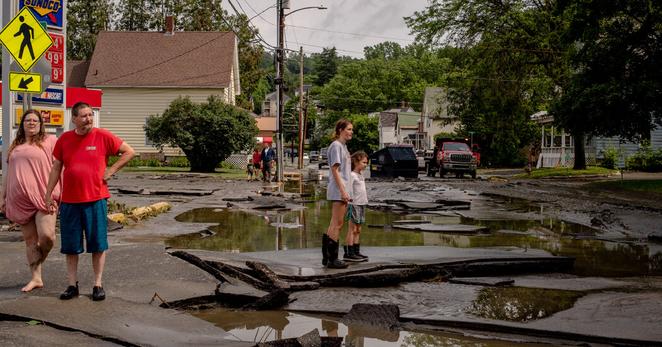 Damage to Barre, Vt., in the aftermath of catastrophic flooding in July 2023.