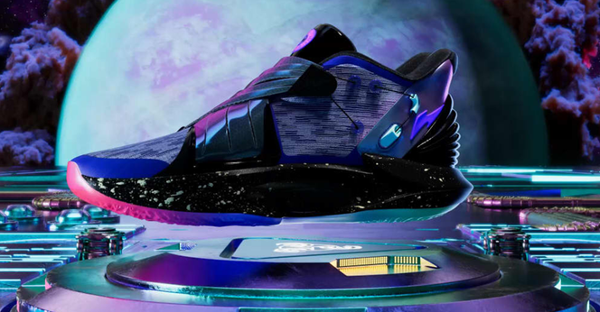 Photo of a shoe on a sci-fi background.