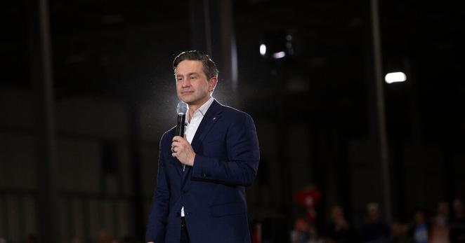 The Conservative Party leader, Pierre Poilievre, during a campaign rally this month in Nisku, Alberta.